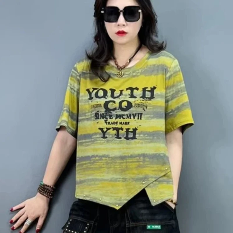 Youth Co Letter Print Asymmetrical Loose Fit T-Shirt For Women Casual Summer Wear Music Festival Style
Youth Co Letter Print Asymmetrical Loose Fit T-Shirt For Women Casual Summer Wear Music Festival Style
