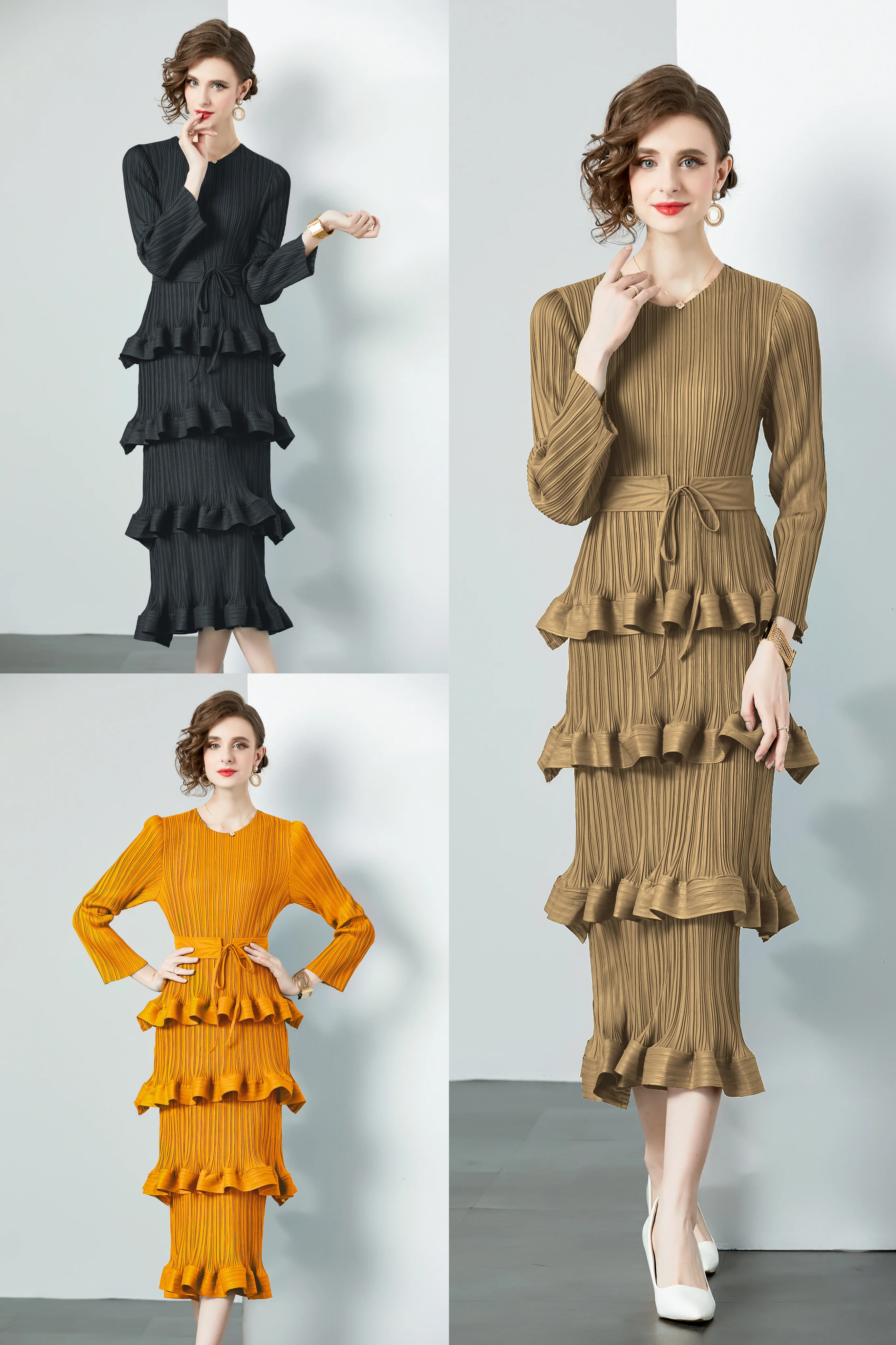 Miyake Pleated Ladies' Dress with High Sense Niche Design Fashion Temperament Age-reducing Cake Skirt Round Neck and Longsleeves
Miyake Pleated Ladies' Dress with High Sense Niche Design Fashion Temperament Age-reducing Cake Skirt Round Neck and Longsleeves