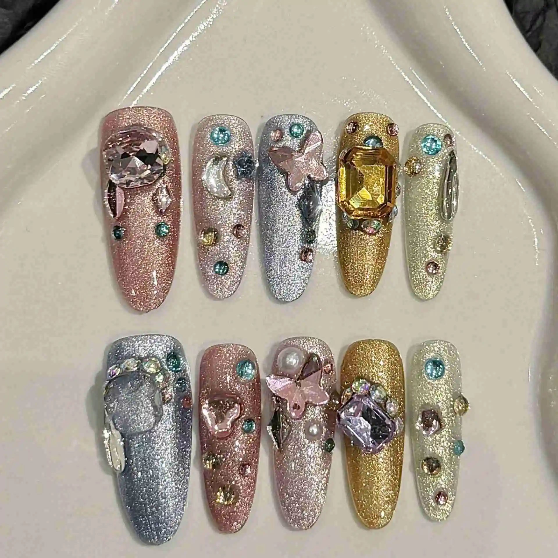 10pcs Aurora Colorful Handmade False Nails Shimmery Diamond Crystal Butterfly Moon Pearl Press On Nails Sweet Korean Fake Nail
10pcs Aurora Colorful Handmade False Nails Shimmery Diamond Crystal Butterfly Moon Pearl Press On Nails Sweet Korean Fake Nail