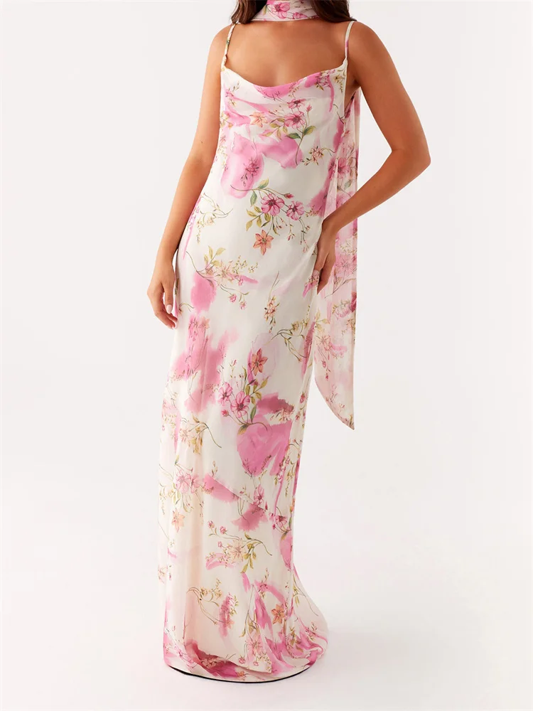 CHRONSTYLE Women Long Dress Floral Print Spaghetti Strap Sleeveless Sling Dress Summer Fashion Casual Dress with Choker Scarf
CHRONSTYLE Women Long Dress Floral Print Spaghetti Strap Sleeveless Sling Dress Summer Fashion Casual Dress with Choker Scarf