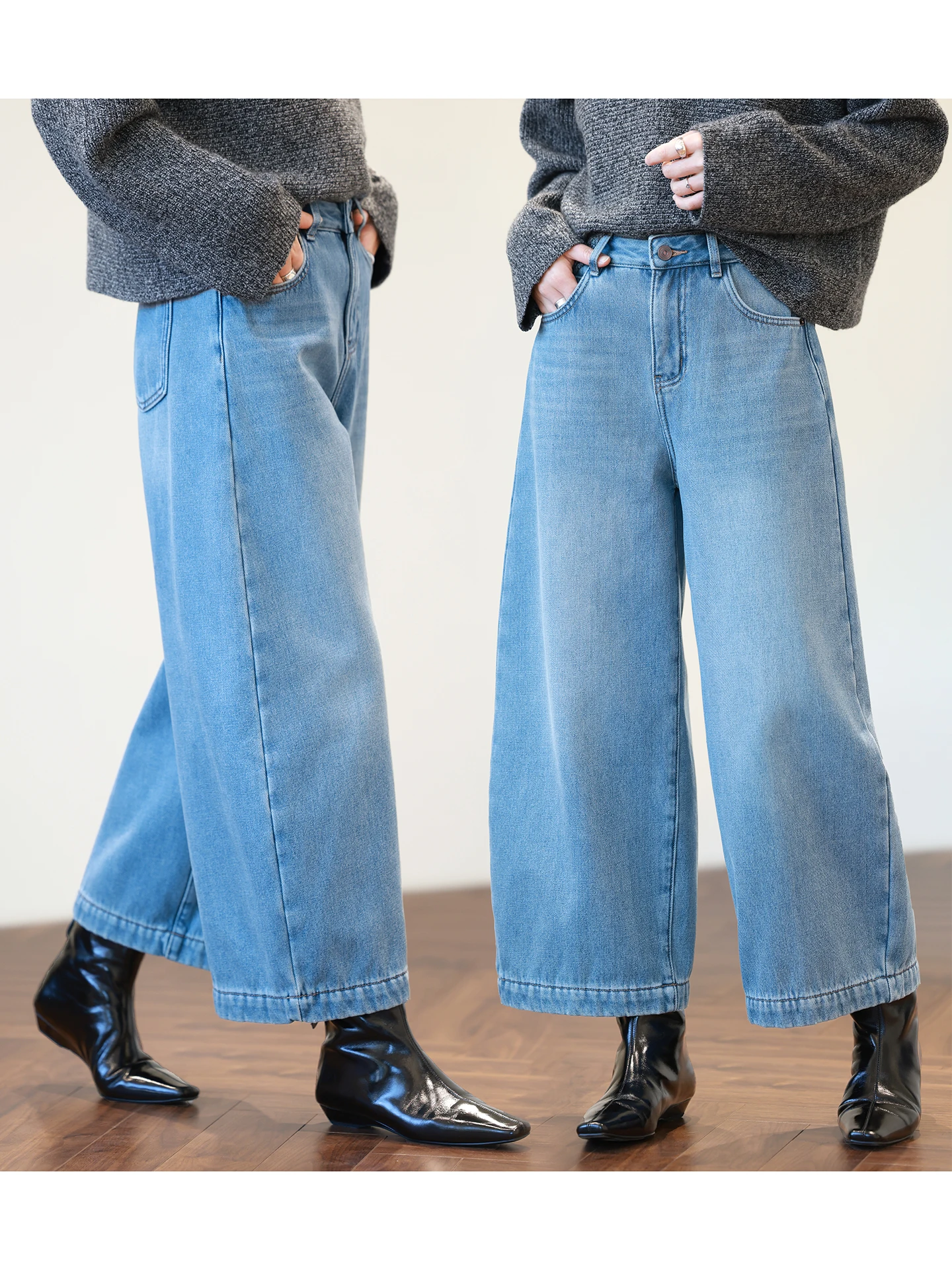 Широкие джинсы на подкладке Fce с высокой талией, дугообразные повседневные синие джинсовые брюки с тремя точками для женщин, зимняя одежда
Широкие джинсы на подкладке Fce с высокой талией, дугообразные повседневные синие джинсовые брюки с тремя точками для женщин, зимняя одежда