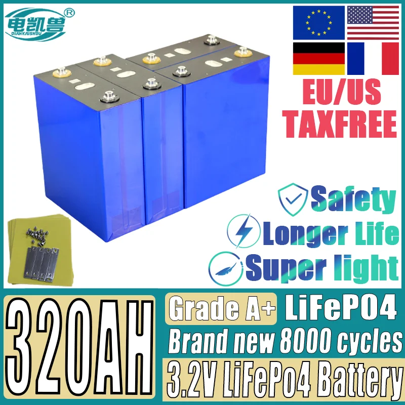 Новая аккумуляторная батарея 320AH Lifepo4 3,2 В 3C высокой мощности для DIY 12 В 24 В 48 В 8000 циклов A-класса на солнечной батарее для кемпинга, гольфа, беспошлинная торговля
Новая аккумуляторная батарея 320AH Lifepo4 3,2 В 3C высокой мощности для DIY 12 В 24 В 48 В 8000 циклов A-класса на солнечной батарее для кемпинга, гольфа, беспошлинная торговля