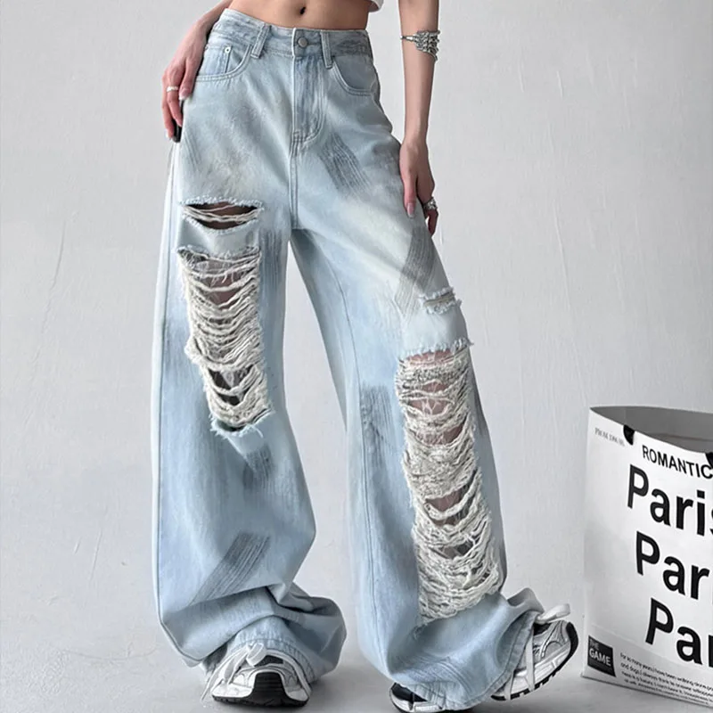 Женские винтажные рваные джинсы с потертостями, весна/лето, американские джинсовые брюки с высокой талией, повседневные модные свободные брюки
Женские винтажные рваные джинсы с потертостями, весна/лето, американские джинсовые брюки с высокой талией, повседневные модные свободные брюки