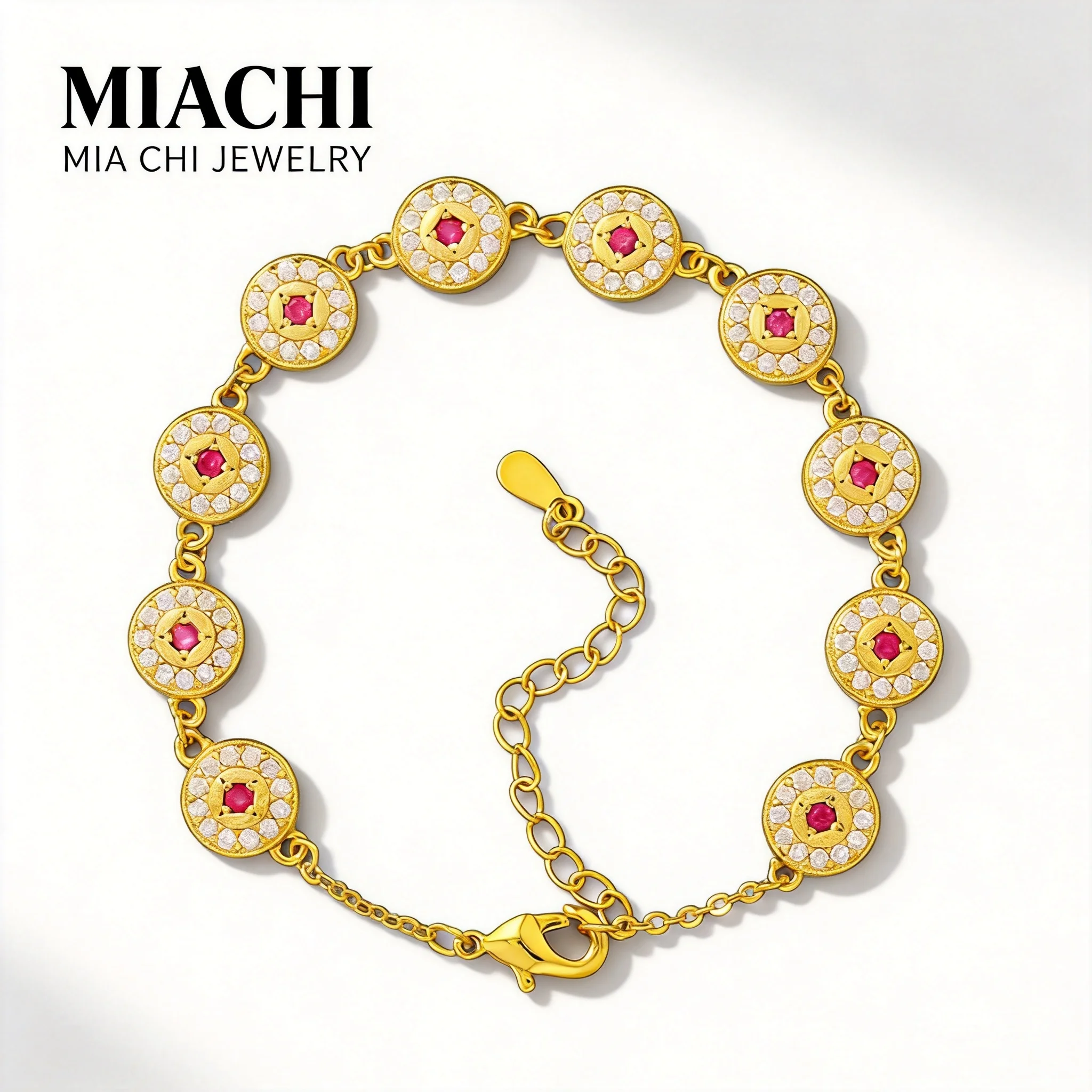 Traditional Chinese Style Ancient Gold Plated Bracelet Fuchsia Rhinestone Inlaid Round Coin Charm Lucky Blessing Wealth Drawing
Traditional Chinese Style Ancient Gold Plated Bracelet Fuchsia Rhinestone Inlaid Round Coin Charm Lucky Blessing Wealth Drawing