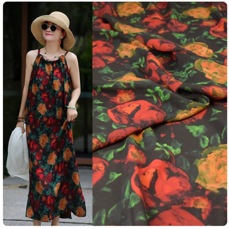 Retro Black Bottom Red Big Flower Print Chiffon Fabric For Gallus Shirt Dress Pants Handmade Cloth, Soft Not Transparent, T2445
Retro Black Bottom Red Big Flower Print Chiffon Fabric For Gallus Shirt Dress Pants Handmade Cloth, Soft Not Transparent, T2445