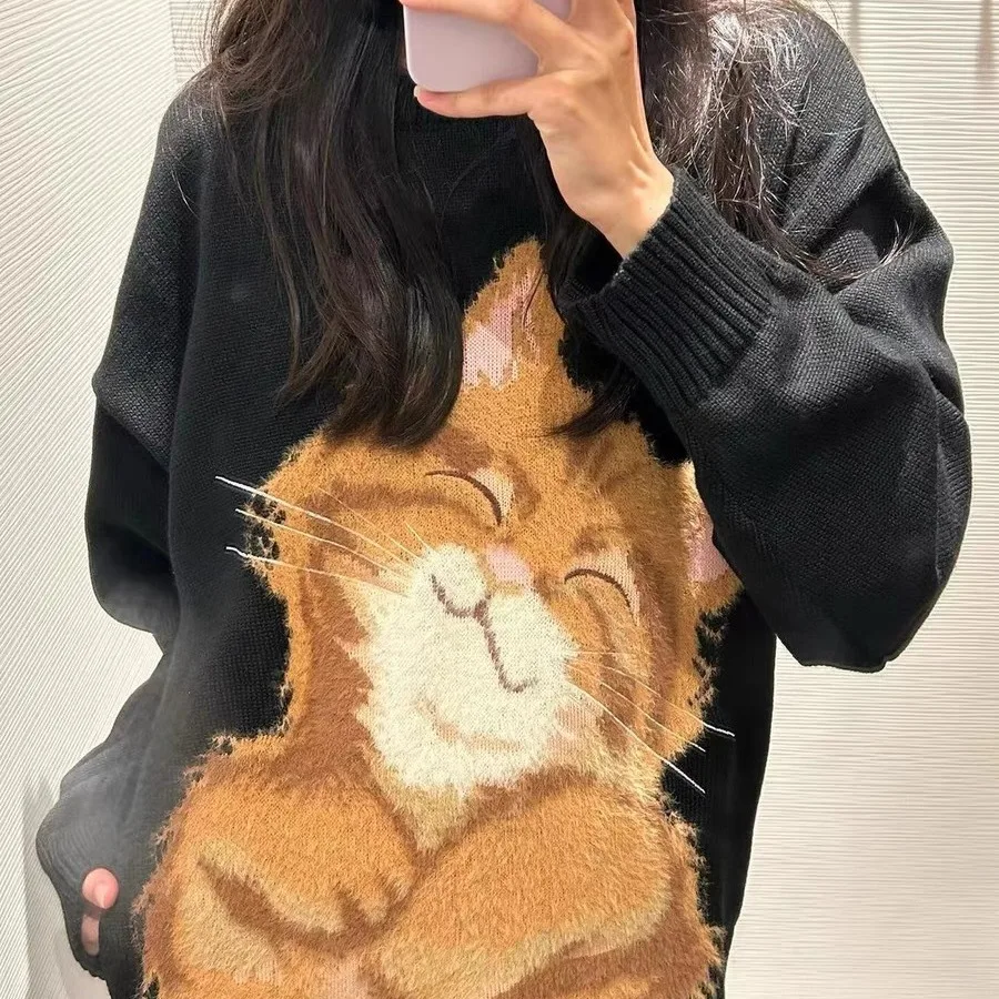 Plush Flocking Dog Cat Embroidery Sweaters Loose O-neck Pullover High Street Kawaii Knitwear Ladies Tops Harajuku Couples
Plush Flocking Dog Cat Embroidery Sweaters Loose O-neck Pullover High Street Kawaii Knitwear Ladies Tops Harajuku Couples