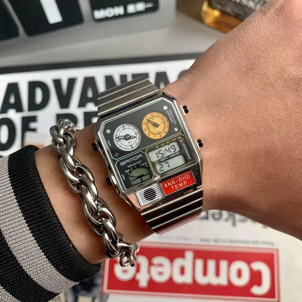 Ultra-thin Steel Alarm Electronic Multifunctional Retro Display Square quartz Watches Men's Outdoor Sports Clock Dual AAA Watch
Ultra-thin Steel Alarm Electronic Multifunctional Retro Display Square quartz Watches Men's Outdoor Sports Clock Dual AAA Watch