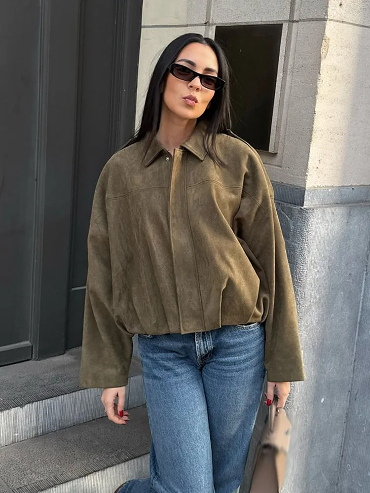 TRAFZA Women's Suede Texture Jacket High Street Turn-Down Collar Long Sleeve Elastic Zipper Button Solid Spring Trendy Coat
TRAFZA Women's Suede Texture Jacket High Street Turn-Down Collar Long Sleeve Elastic Zipper Button Solid Spring Trendy Coat