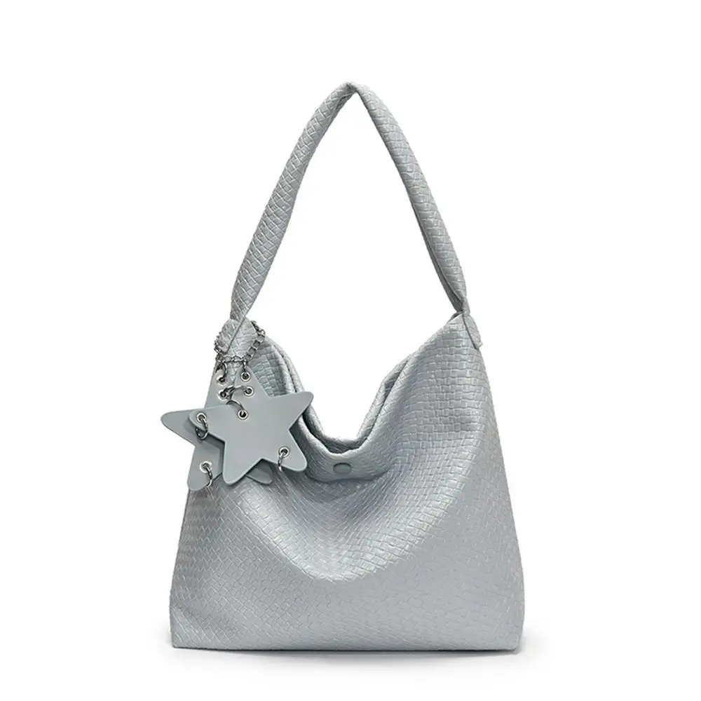 Portable Star Pendant Weave Tote Bag Bucket Bag Underarm Bag Pu Handbag Korean Large Capacity Silver Shoulder Bag Students
Portable Star Pendant Weave Tote Bag Bucket Bag Underarm Bag Pu Handbag Korean Large Capacity Silver Shoulder Bag Students