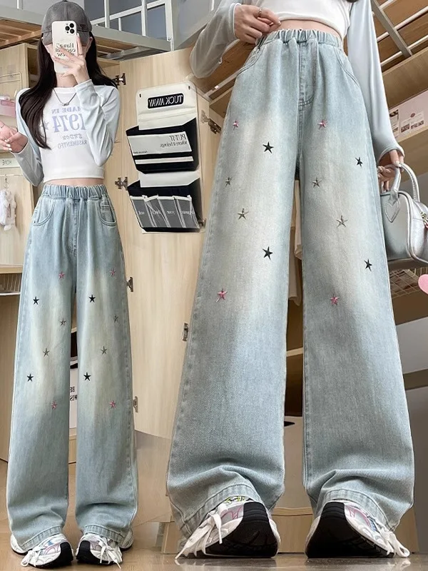 Весенне-летние широкие корейские джинсы с эластичной резинкой на талии и вышивкой, большие размеры, утягивающие прямые брюки
Весенне-летние широкие корейские джинсы с эластичной резинкой на талии и вышивкой, большие размеры, утягивающие прямые брюки