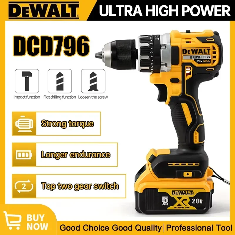Dewalt DCD796 Cordless Brushless Impact Drill Brushless Drill Multifunctional Rechargeable Portable 20V Battery Power Tools
Dewalt DCD796 Cordless Brushless Impact Drill Brushless Drill Multifunctional Rechargeable Portable 20V Battery Power Tools