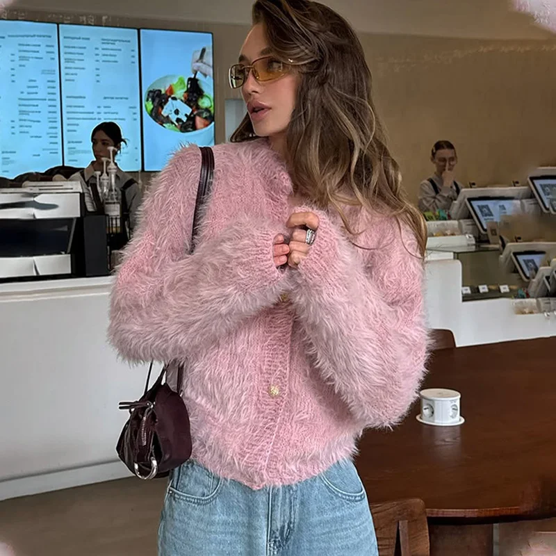 TARUXY Fashion Imitation Mink Knitting Cardigan Sweater Women's Long Sleeve Single-Breasted Leisure Knit Coat Autumn Winter New 
TARUXY Fashion Imitation Mink Knitting Cardigan Sweater Women's Long Sleeve Single-Breasted Leisure Knit Coat Autumn Winter New