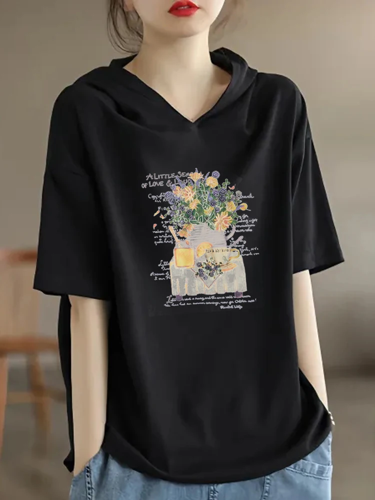 Trendy Large Size Women's Cotton Hoodie Short Sleeve T-Shirt Summer 2025 Loose Slimming Top Korean Style Casual Wear
Trendy Large Size Women's Cotton Hoodie Short Sleeve T-Shirt Summer 2025 Loose Slimming Top Korean Style Casual Wear