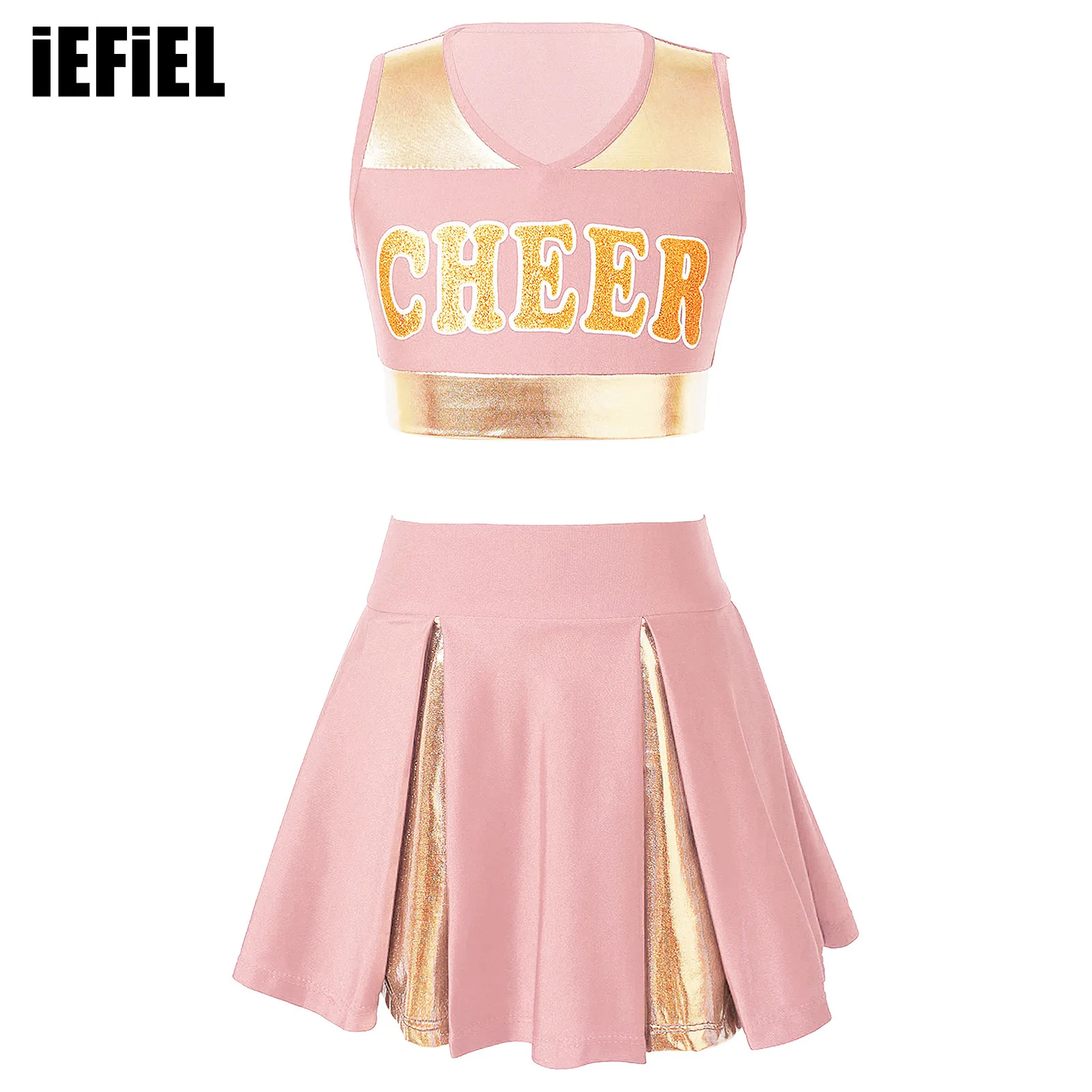 Patchwork Style Cheerleading Dance Clothes Kid Girls Set Sleeveless V Neck Letter Print Crop Top with Elastic Waistband Skirt
Patchwork Style Cheerleading Dance Clothes Kid Girls Set Sleeveless V Neck Letter Print Crop Top with Elastic Waistband Skirt