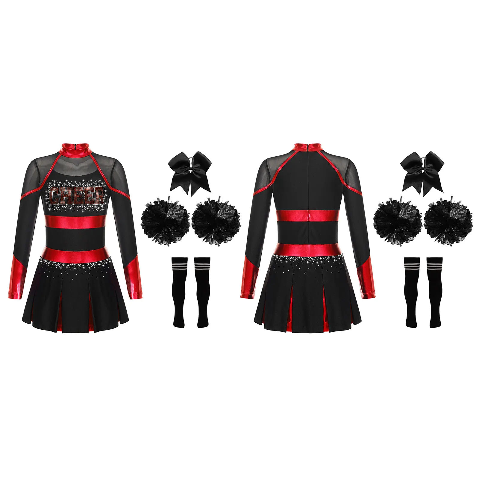 Holiday Competition Schoolgirls Cheerleader Dance Performance A-line Tutu Dress Bowknot Headwear Hand Flowers Striped Socks
Holiday Competition Schoolgirls Cheerleader Dance Performance A-line Tutu Dress Bowknot Headwear Hand Flowers Striped Socks