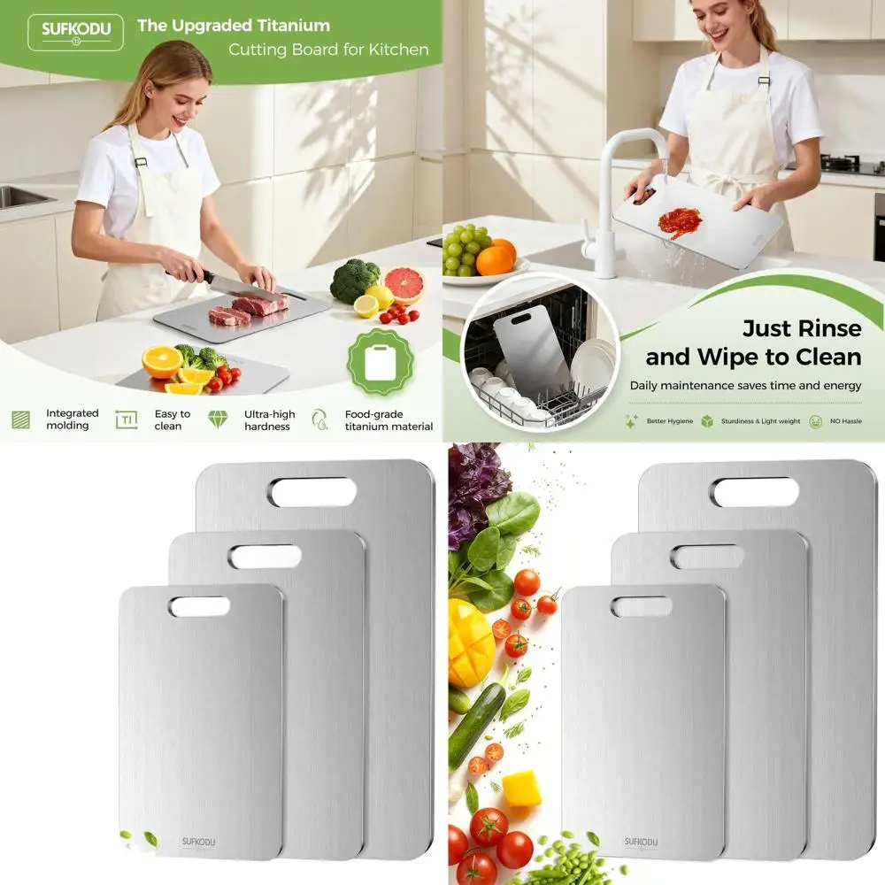 Set of 3 Double-Sided Titanium Kitchen Cutting Boards, Non-Toxic, Dishwasher Safe, for Raw and Cooked Food Separation (Small, Me
Set of 3 Double-Sided Titanium Kitchen Cutting Boards, Non-Toxic, Dishwasher Safe, for Raw and Cooked Food Separation (Small, Me