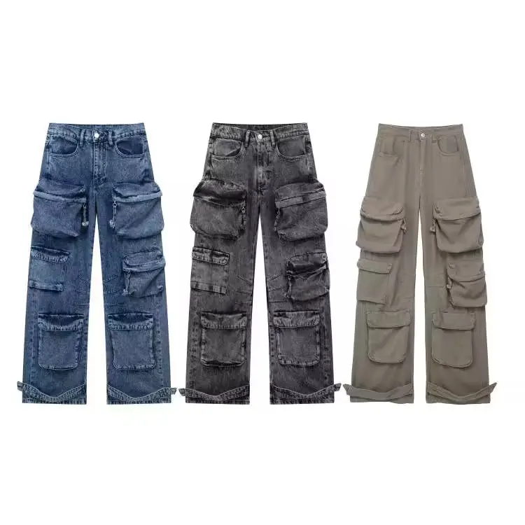 American Street Style Loose Fitting High Waist Denim Pants Multi Pocket Wide Leg Workwear Trousers for Fashion Bloggers
American Street Style Loose Fitting High Waist Denim Pants Multi Pocket Wide Leg Workwear Trousers for Fashion Bloggers