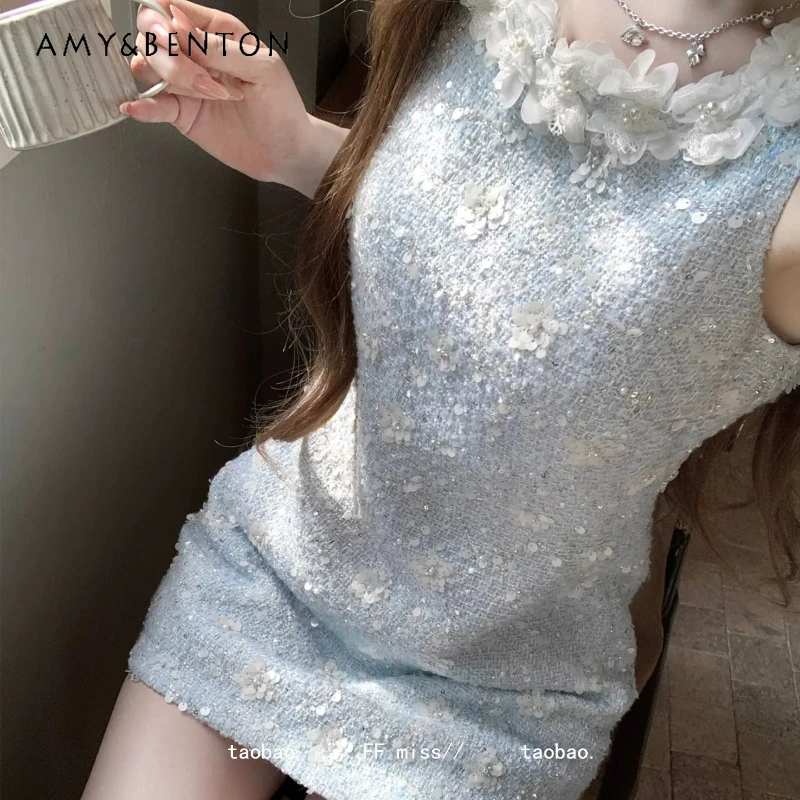Blue Three-dimensional Flower Sequin Women's Sleeveless Dress 2026 New Heavy Industry Bead Design Temperament Short Dresses Girl
Blue Three-dimensional Flower Sequin Women's Sleeveless Dress 2026 New Heavy Industry Bead Design Temperament Short Dresses Girl