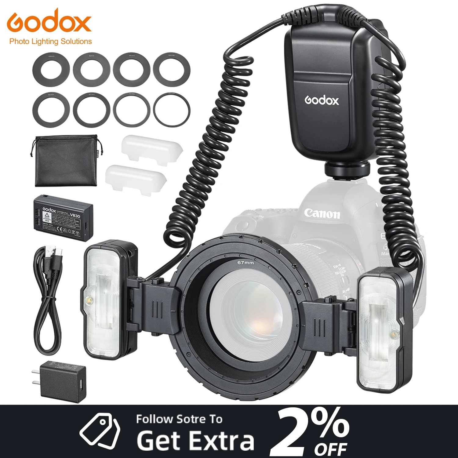 GODOX MF-T76 Macro Twin Flash TLL HSS Speedlite LED Light Flash Light With Diffuser for Sony Canon Nikon Camera
GODOX MF-T76 Macro Twin Flash TLL HSS Speedlite LED Light Flash Light With Diffuser for Sony Canon Nikon Camera