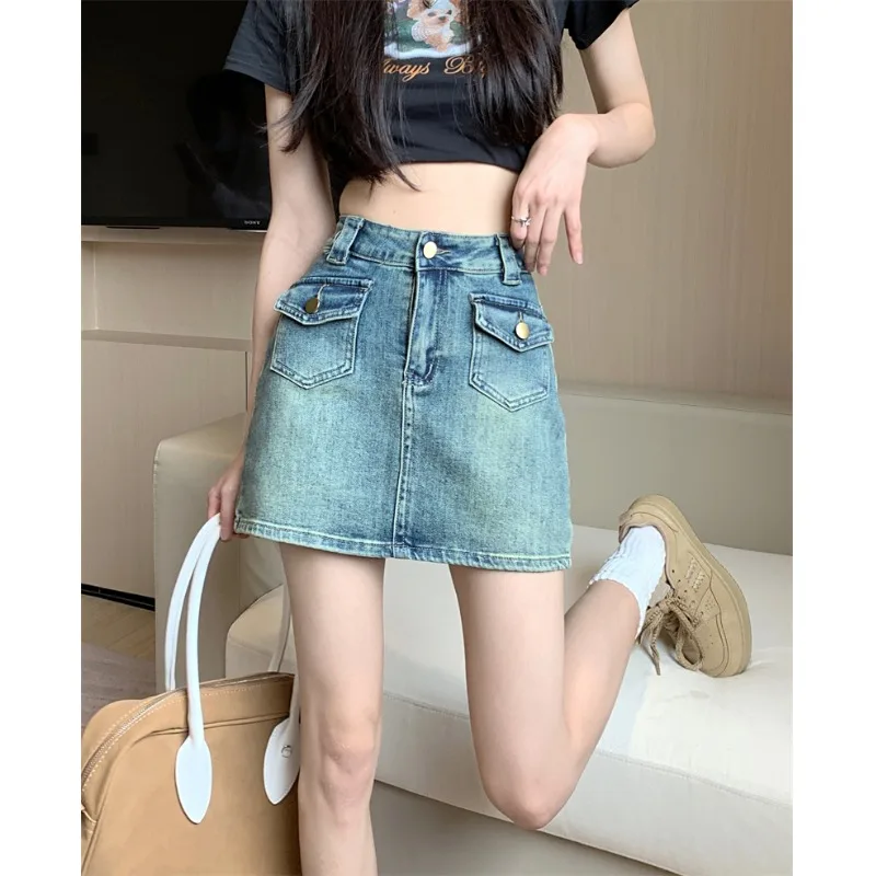 Women's Summer High Waist A Line Denim Short Skirt Lady Casual Streetwear Pockets Slim Denim Mini Skirt
Women's Summer High Waist A Line Denim Short Skirt Lady Casual Streetwear Pockets Slim Denim Mini Skirt