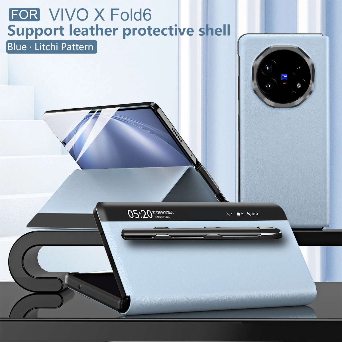 Smart View Leather Case Auto Sleep Wake Shockproof Anti-fingerprint Kickstand with Pen Slot Stylus for Vivo X Fold 6 5 3 Pro
Smart View Leather Case Auto Sleep Wake Shockproof Anti-fingerprint Kickstand with Pen Slot Stylus for Vivo X Fold 6 5 3 Pro