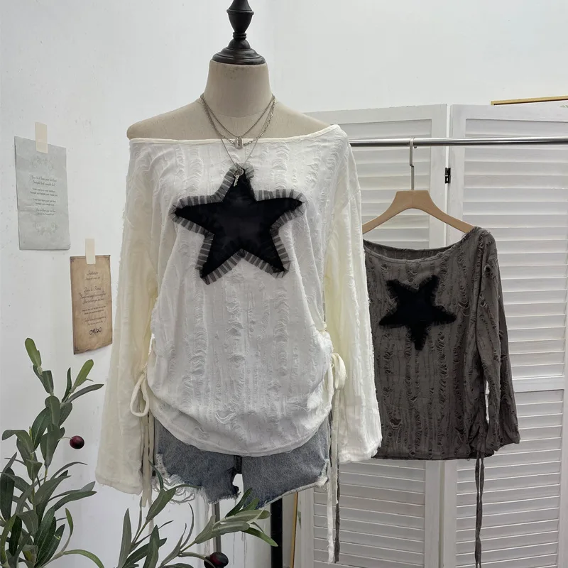 Spice Girl Ripped Stars Long-sleeved T Shirts Top Loose Drawstring Lace-up T-shirt Women
Spice Girl Ripped Stars Long-sleeved T Shirts Top Loose Drawstring Lace-up T-shirt Women