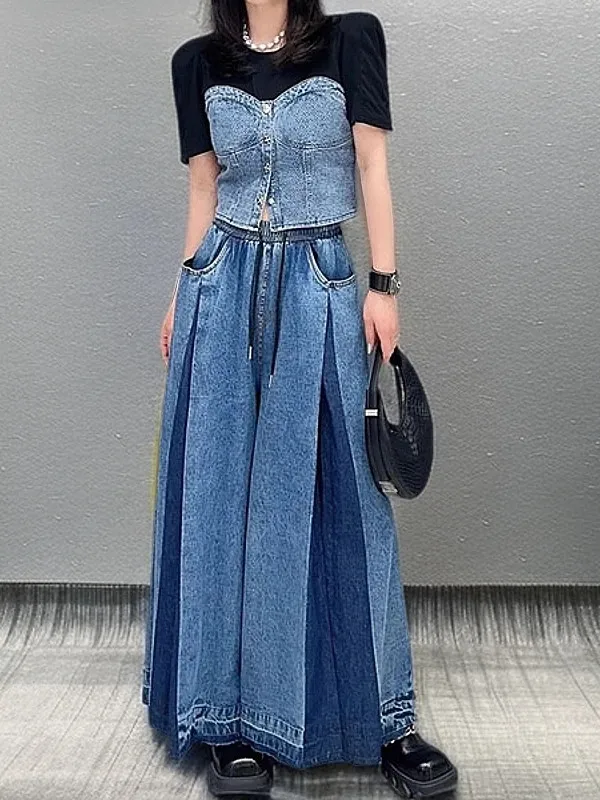 Spring 2026 New Style Trendy Versatile Patchwork Denim Wide Leg Pants Elastic Waist Belted Nine Pointed Casual High Waist Jeans
Spring 2026 New Style Trendy Versatile Patchwork Denim Wide Leg Pants Elastic Waist Belted Nine Pointed Casual High Waist Jeans