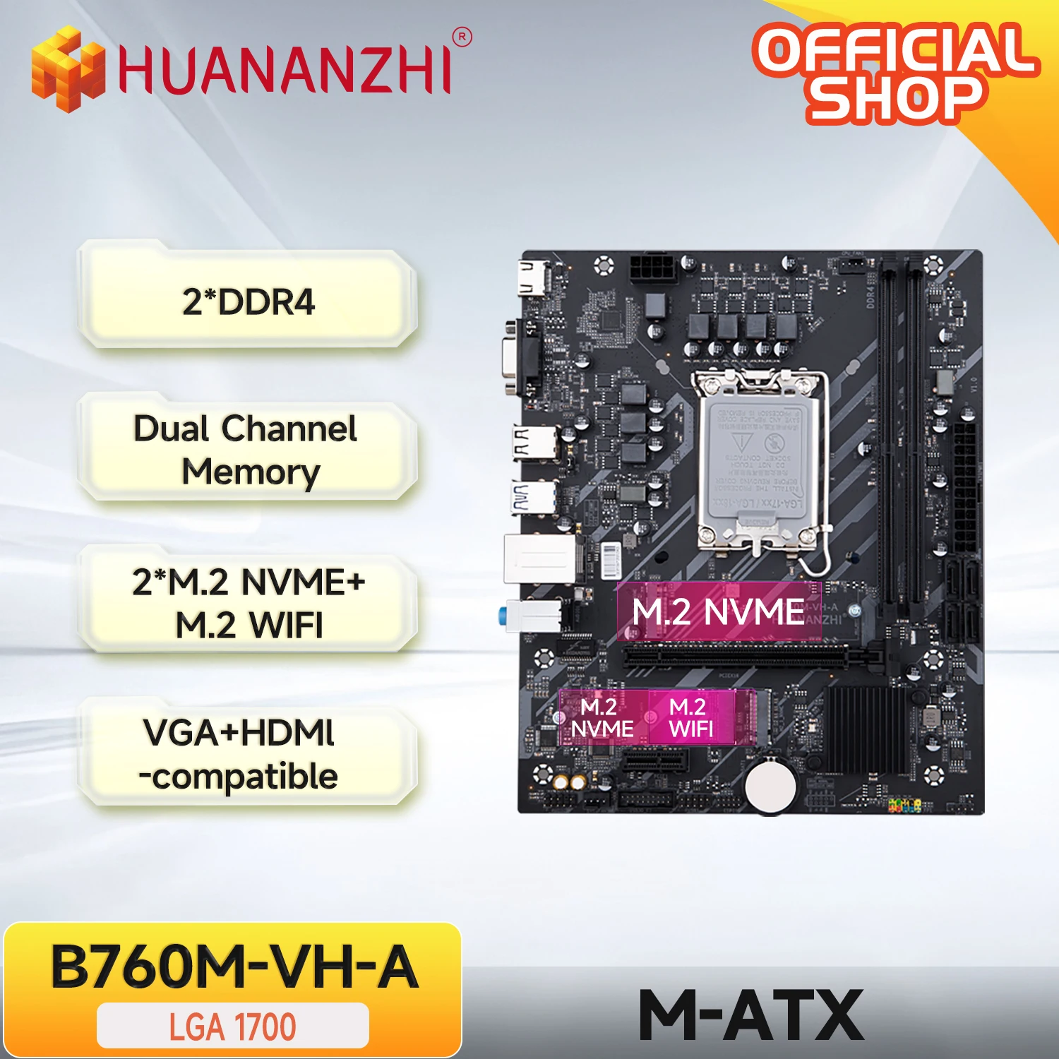 HUANANZHI B760M VH A M-ATX DDR4 Motherboard Support 12 13 Gen B760 Intel LGA 1700 CPU 12100F 12400F 12490F 12600F 12700F 13600F
HUANANZHI B760M VH A M-ATX DDR4 Motherboard Support 12 13 Gen B760 Intel LGA 1700 CPU 12100F 12400F 12490F 12600F 12700F 13600F