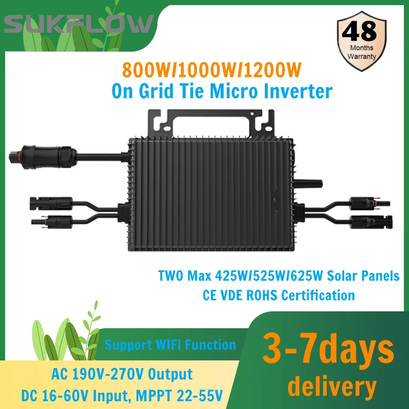 SUKFLOW сетевой микроинвертор 800 Вт MPPT 16-60 В постоянного тока с микроинвертором Wi-Fi, для домашней фотоэлектрической системы 190-270 В переменного тока
SUKFLOW сетевой микроинвертор 800 Вт MPPT 16-60 В постоянного тока с микроинвертором Wi-Fi, для домашней фотоэлектрической системы 190-270 В переменного тока