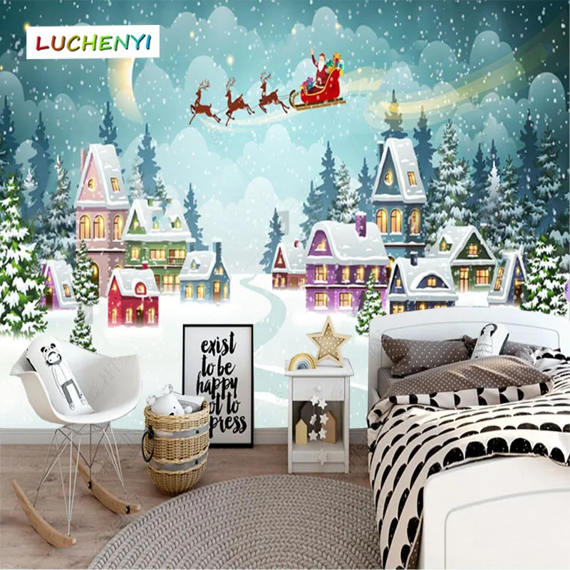 Cartoon Santa Claus Elk,Snowflake House Christmas wallpaper kids' room children bedroom home decor restaurant bar KTV mural
Cartoon Santa Claus Elk,Snowflake House Christmas wallpaper kids' room children bedroom home decor restaurant bar KTV mural