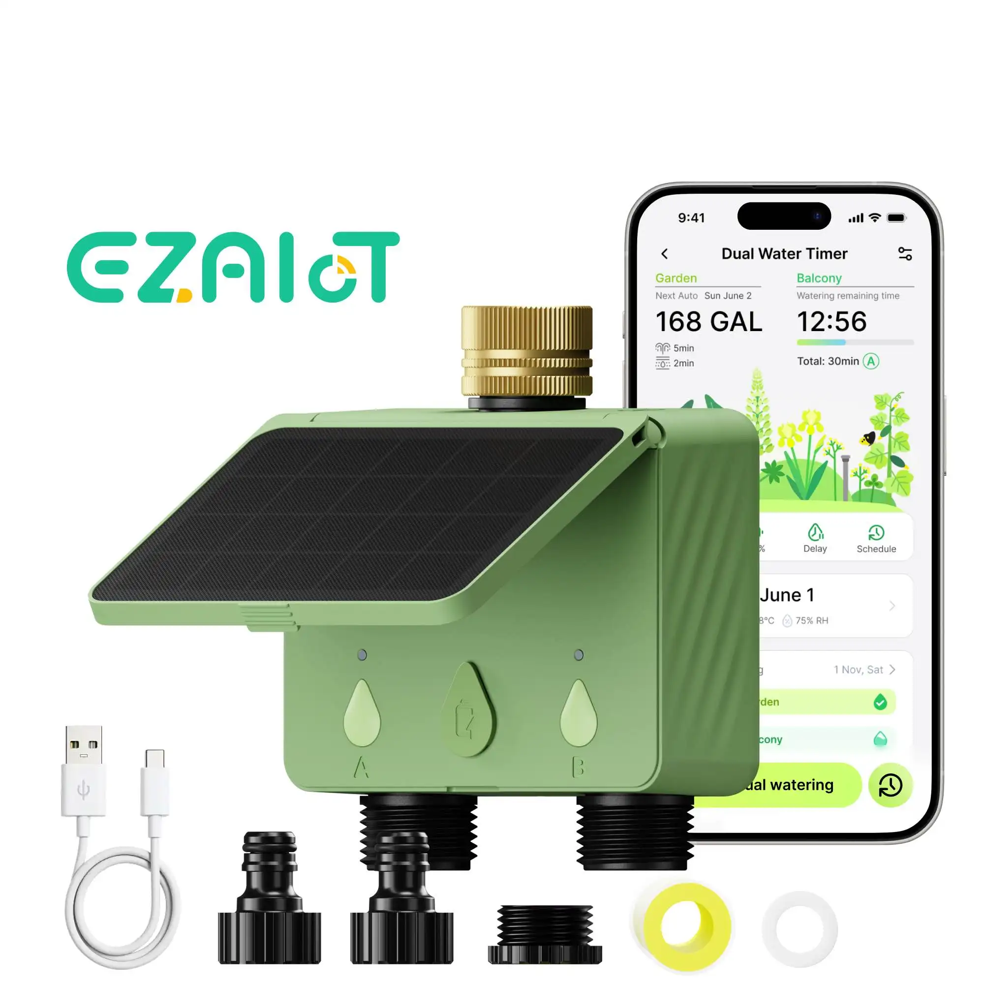 Smart Sprinkler Water Timer Tuya Wifi 2 Zone Hose Garden Irrigation Controller Solar Power Outdoor Automatic Drip Watering Alexa
Smart Sprinkler Water Timer Tuya Wifi 2 Zone Hose Garden Irrigation Controller Solar Power Outdoor Automatic Drip Watering Alexa