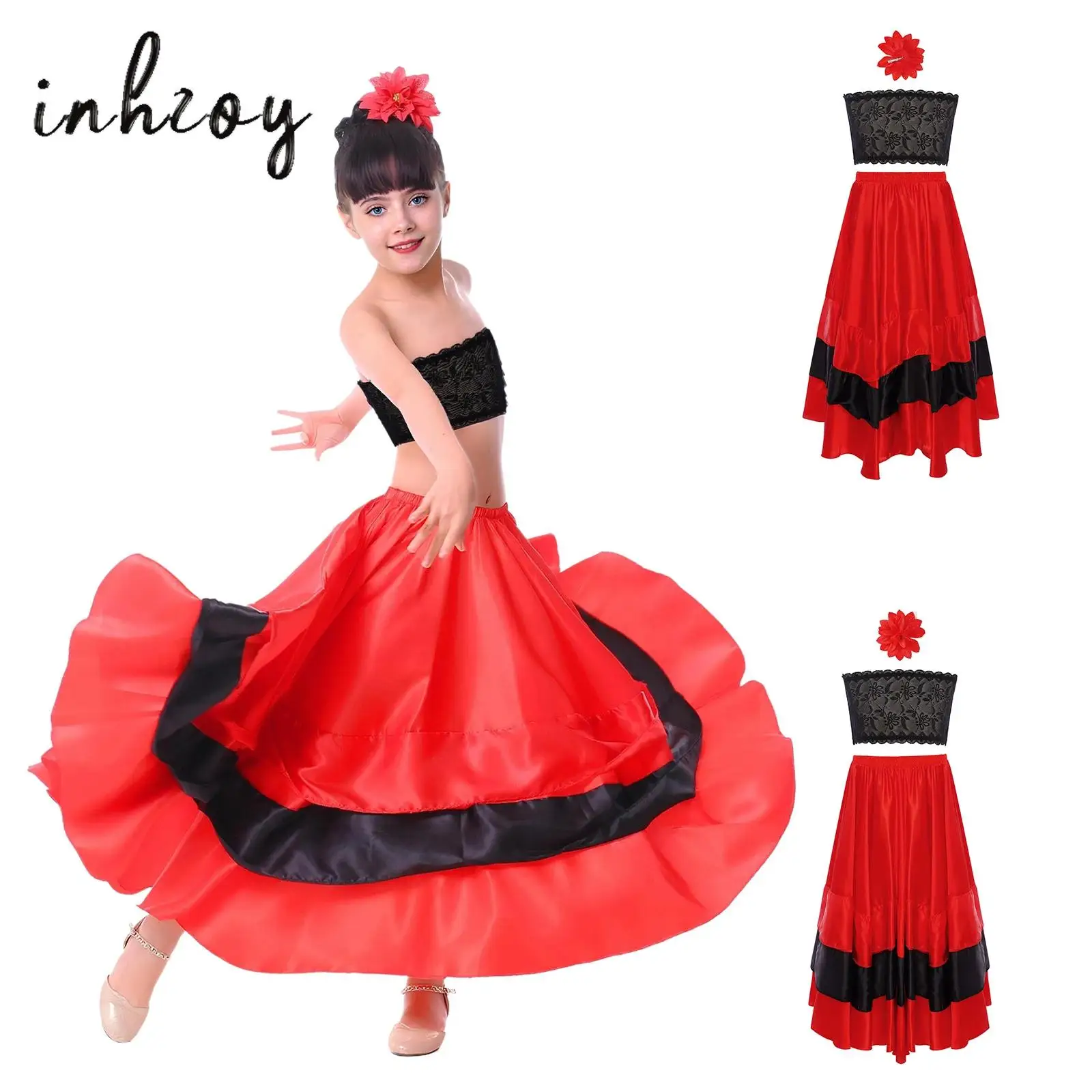 Kids Girls Spanish Flamenco Dance Dress 180/360 Degree Lace Tube Top+Contrast Color Tiered Ruffle Wide Hemline Skirt+Headwear
Kids Girls Spanish Flamenco Dance Dress 180/360 Degree Lace Tube Top+Contrast Color Tiered Ruffle Wide Hemline Skirt+Headwear