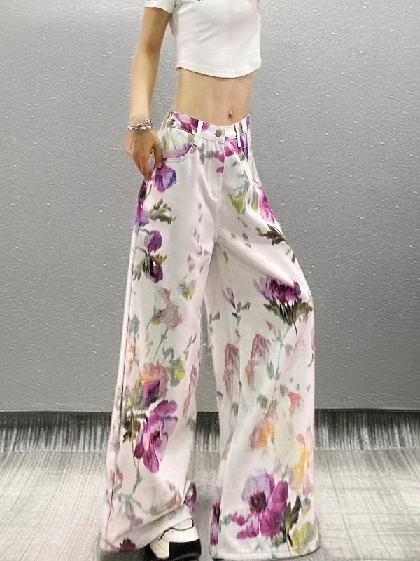 Spring High Waist Wide Leg Floral Print Washed Denim Pants Women's Casual Style High Fashion Sensation Street Style Jeans
Spring High Waist Wide Leg Floral Print Washed Denim Pants Women's Casual Style High Fashion Sensation Street Style Jeans