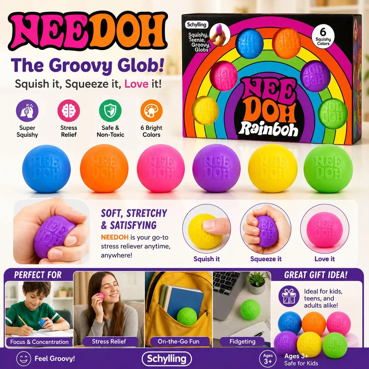 Rainbow Squishy Stress Balls Gift Box Set, Mini Sensory Squeeze Vent Fidget Toys for Stress Relief
Rainbow Squishy Stress Balls Gift Box Set, Mini Sensory Squeeze Vent Fidget Toys for Stress Relief