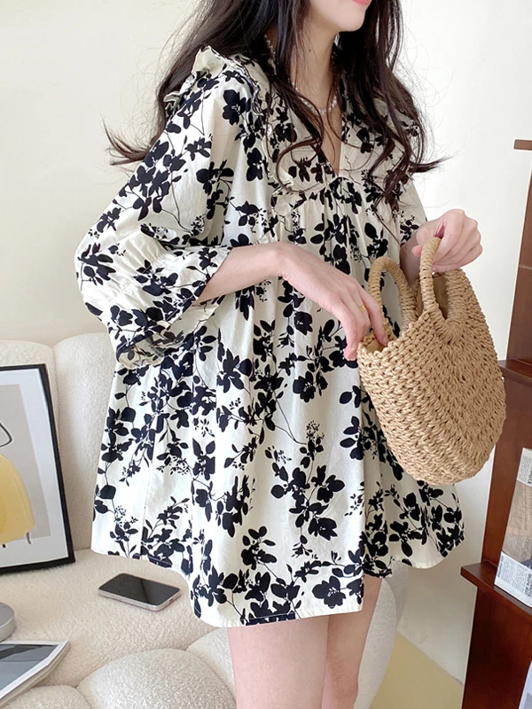 Sweet Floral Ruffle Hem Midi Shirt Women's Summer New Arrival Puffy Doll Shirt Mid-Length Elegant Fashion Ladies' Blouse
Sweet Floral Ruffle Hem Midi Shirt Women's Summer New Arrival Puffy Doll Shirt Mid-Length Elegant Fashion Ladies' Blouse
