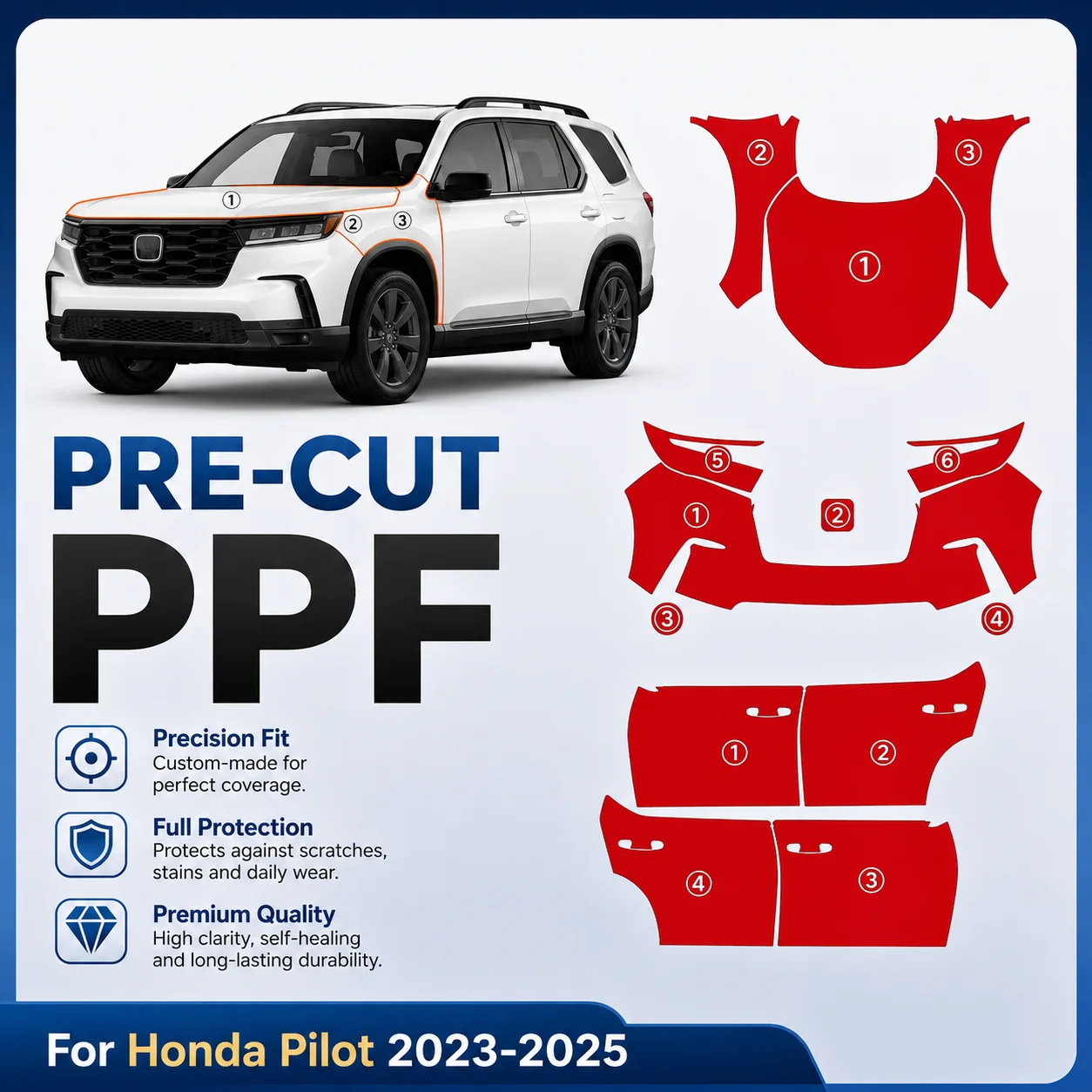 8.5Mil Pre-cut PPF Kit For Honda Pilot 2023-2025 TPU Bumper Clear Paint Protection Film Scratch-Resistant Exterior Accessories
8.5Mil Pre-cut PPF Kit For Honda Pilot 2023-2025 TPU Bumper Clear Paint Protection Film Scratch-Resistant Exterior Accessories