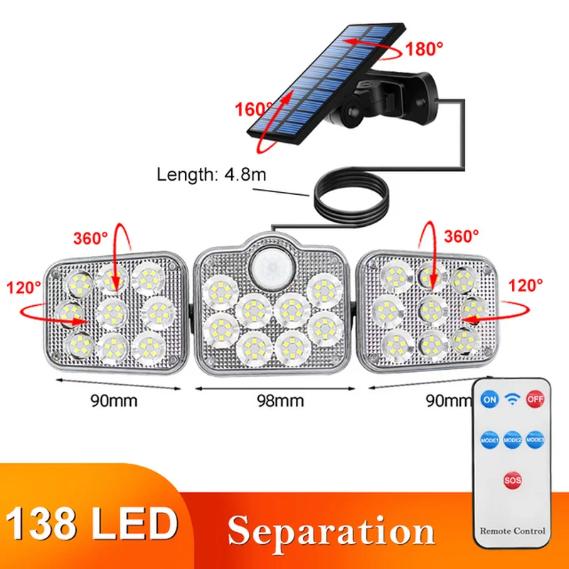 LED Solar Light 3 Head Outdoor Motion Sensor 270 Wide Angle Lighting Waterproof Remote Control Wall Light.
LED Solar Light 3 Head Outdoor Motion Sensor 270 Wide Angle Lighting Waterproof Remote Control Wall Light.