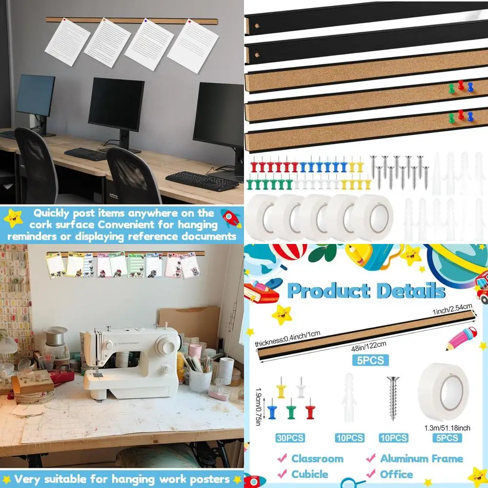 Set of 5 48-Inch Long Brown Cork Board Strips with Aluminum Edge for Wall-Mounted Bulletin Boards in Classrooms, Offices, and Cu
Set of 5 48-Inch Long Brown Cork Board Strips with Aluminum Edge for Wall-Mounted Bulletin Boards in Classrooms, Offices, and Cu