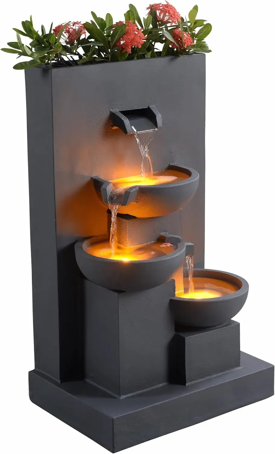 29.13" 3-Tier Cascading Outdoor Water Fountain with Planter, LED Lights for Outdoor Living Spaces, Matte Gray
29.13" 3-Tier Cascading Outdoor Water Fountain with Planter, LED Lights for Outdoor Living Spaces, Matte Gray