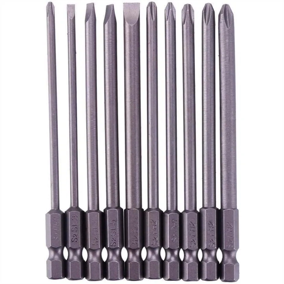10pcs 1/4 Inch Hex Shank Long Magnetic Screwdriver Bits Set with Slotted and Cross Head for Power Tools
10pcs 1/4 Inch Hex Shank Long Magnetic Screwdriver Bits Set with Slotted and Cross Head for Power Tools