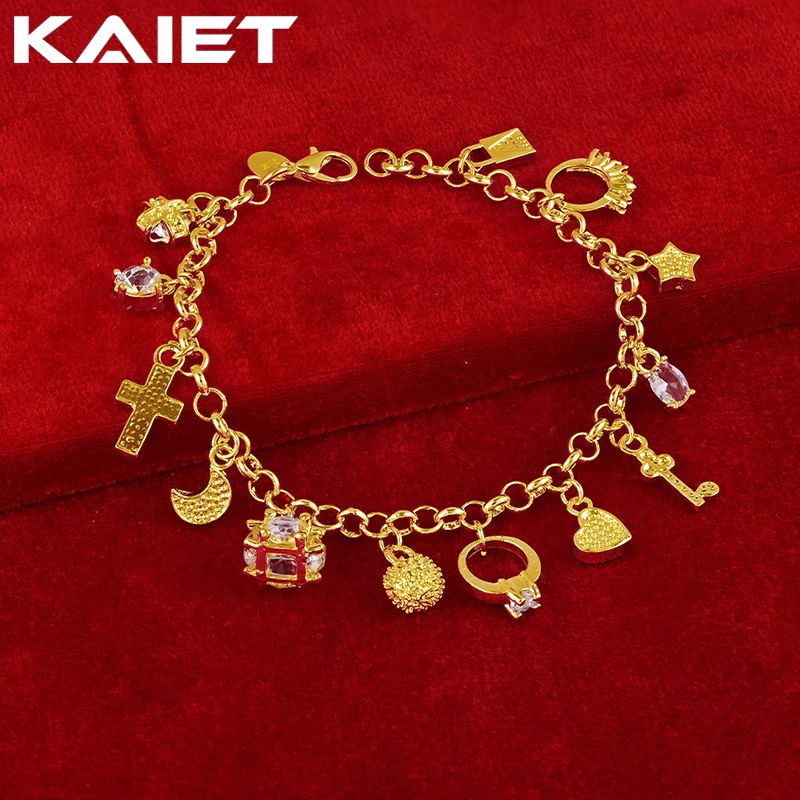KAIET 925 Sterling Silver Cross/Ring/Moon/Star/Circle/Key/Lock Pendant Bracelet Plated With 18K Gold Wedding For Women Jewelry
KAIET 925 Sterling Silver Cross/Ring/Moon/Star/Circle/Key/Lock Pendant Bracelet Plated With 18K Gold Wedding For Women Jewelry