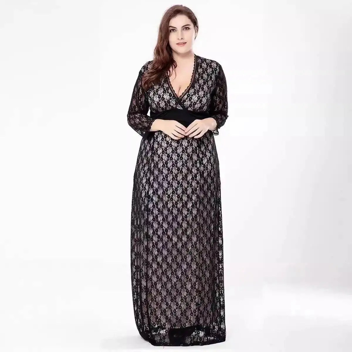 Women's Evening V-neck Oversized Gown Long Skirt Black Hollow Out Seven Quarter Sleeve Lace Dress Sq0055 Elegantes Casual Y2k
Women's Evening V-neck Oversized Gown Long Skirt Black Hollow Out Seven Quarter Sleeve Lace Dress Sq0055 Elegantes Casual Y2k