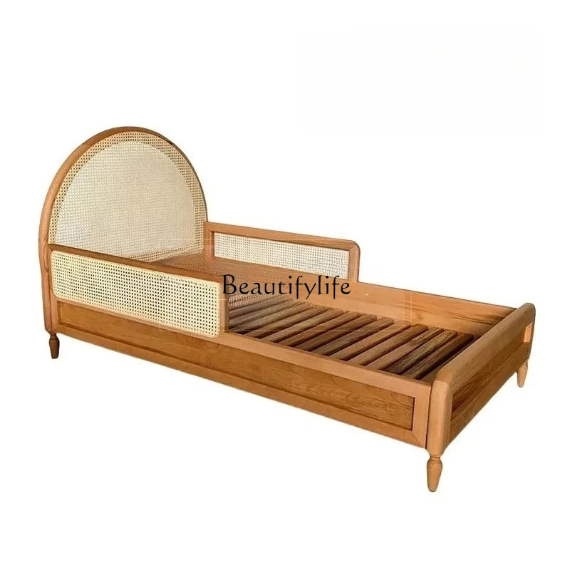 French antique solid wood single bed retro natural rattan bed with guardrail bedroom bed
French antique solid wood single bed retro natural rattan bed with guardrail bedroom bed