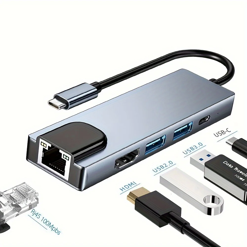 5 in 1 Type C Dock USB Hub 3.0 Splitter Multiport Adapter 4K HDMI-compatible RJ45 SD/TF VGA PD for MacBook Laptop
5 in 1 Type C Dock USB Hub 3.0 Splitter Multiport Adapter 4K HDMI-compatible RJ45 SD/TF VGA PD for MacBook Laptop
