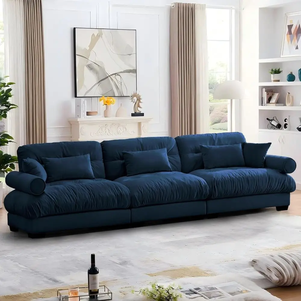 130 Blue Velvet 3-Seater Extra-Wide Sectional Sofa for Family Room, Living Room, and Home Theater - Deep Seat, High-Density Foam
130 Blue Velvet 3-Seater Extra-Wide Sectional Sofa for Family Room, Living Room, and Home Theater - Deep Seat, High-Density Foam