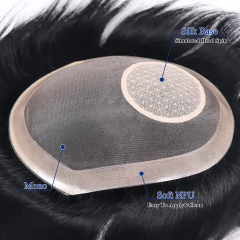 Mono Base Silk Top Npu Around Male Toupee For Men Human Hair Man Toupee Straight Hair Mens Wigs Replacement Systems Hair Piece