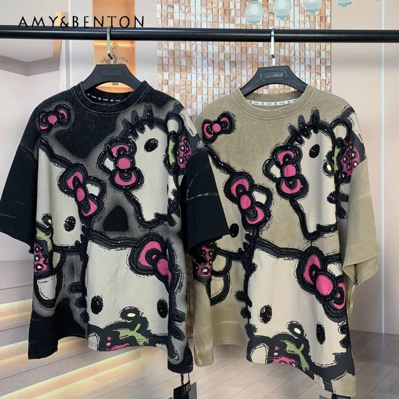 Trendy Brand New Heavy Industry Wash Cartoon Age-Reducing T-shirt Fashion Loose Short Sleeved Pullover Tshirts Pullover Ladies
Trendy Brand New Heavy Industry Wash Cartoon Age-Reducing T-shirt Fashion Loose Short Sleeved Pullover Tshirts Pullover Ladies