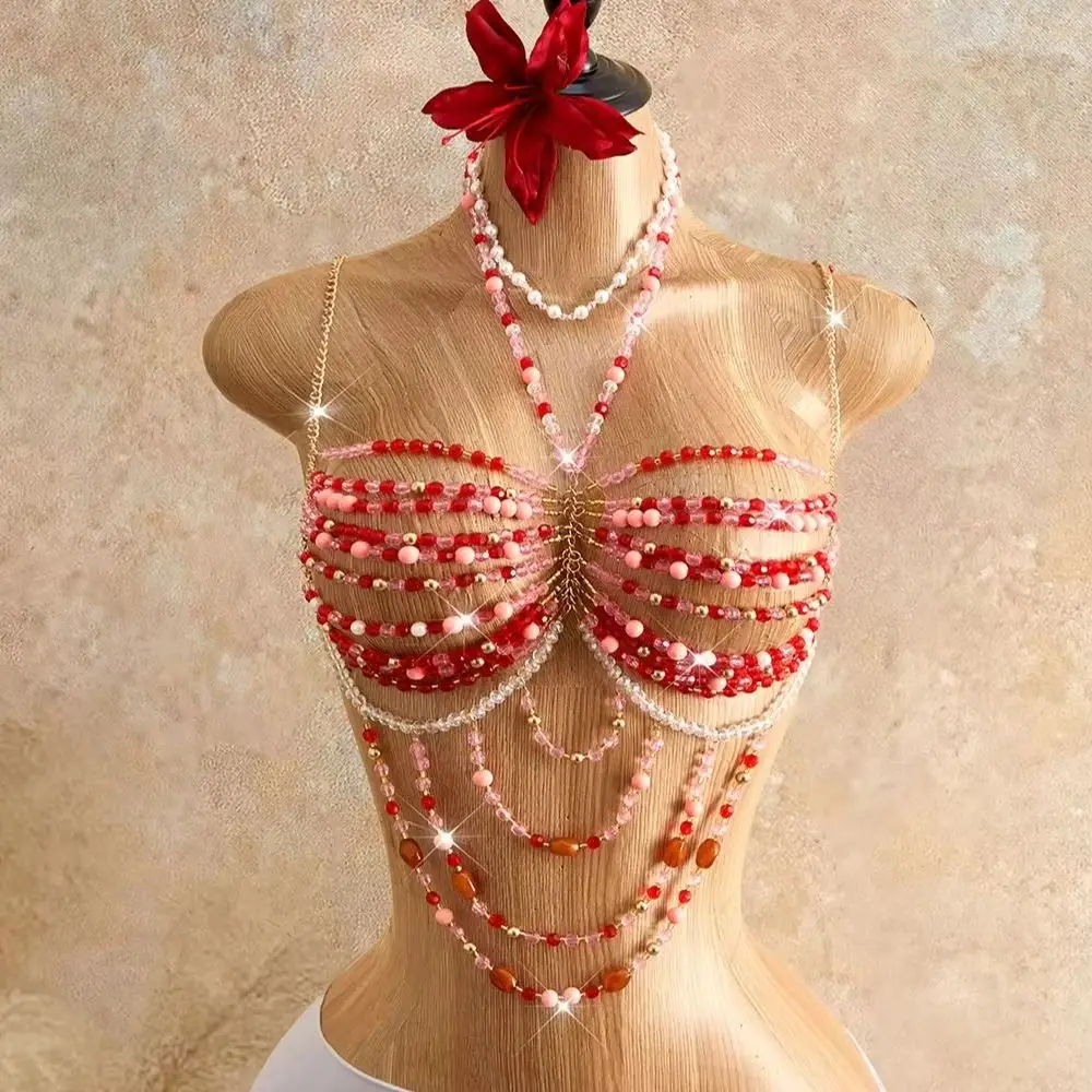 Handmade Red Powder Crystal Bead Strapless Neck Hanging Bead Tassel Body Chain Sling Backless Beach Party Hot Girl Chest Chain
Handmade Red Powder Crystal Bead Strapless Neck Hanging Bead Tassel Body Chain Sling Backless Beach Party Hot Girl Chest Chain