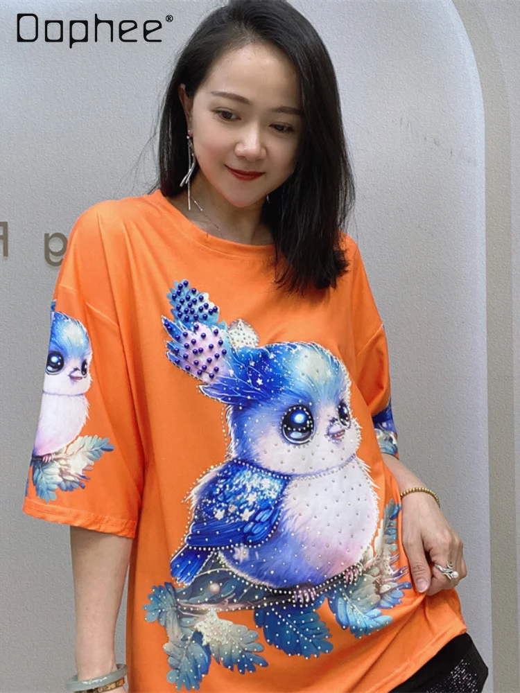 Summer New Short-Sleeved T-shirt Women's Cartoon Printed Rhinestones Thin Top 2024 Summer Casual Clothing Kawaii Clothes
Summer New Short-Sleeved T-shirt Women's Cartoon Printed Rhinestones Thin Top 2024 Summer Casual Clothing Kawaii Clothes