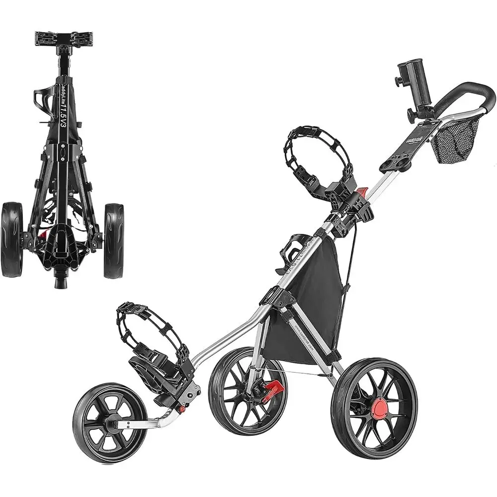Lightweight 3-Wheel Golf Push Cart with Foldable Bag, Quad Fold, EVA Wheels, Adjustable Handle, Foot Brake, Mesh Net, Umbrella &
Lightweight 3-Wheel Golf Push Cart with Foldable Bag, Quad Fold, EVA Wheels, Adjustable Handle, Foot Brake, Mesh Net, Umbrella &